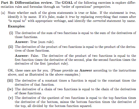 Solved Part B: Differentiation Review. The GOAL Of The | Chegg.com