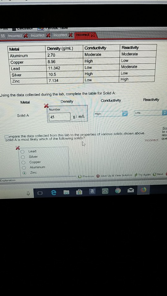 55 IncorrectIncorrect Incorrect Metal Aluminum Copper
