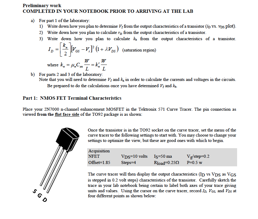 Solved Preliminary work COMPLETED IN YOUR NOTEBOOK PRIOR TO | Chegg.com