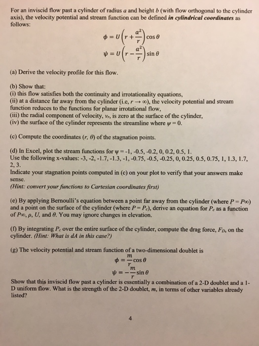 Solved For an inviscid flow past a cylinder of radius a and | Chegg.com