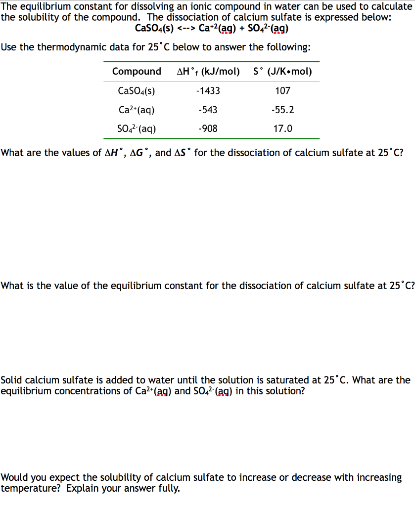 Solved The equilibrium constant for dissolving an ionic | Chegg.com