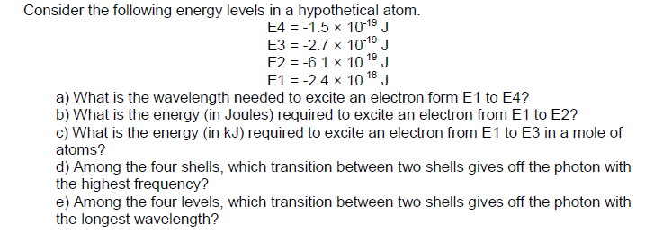 Solved Consider the following energy levels in a | Chegg.com