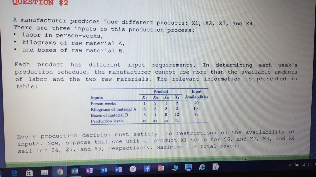 Solved QUESTION # 2 A manufacturer produces four different | Chegg.com