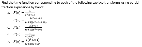Solved Find the time function corresponding to each of the | Chegg.com