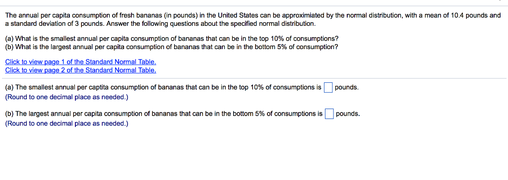 Solved The annual per capita consumption of fresh bananas | Chegg.com