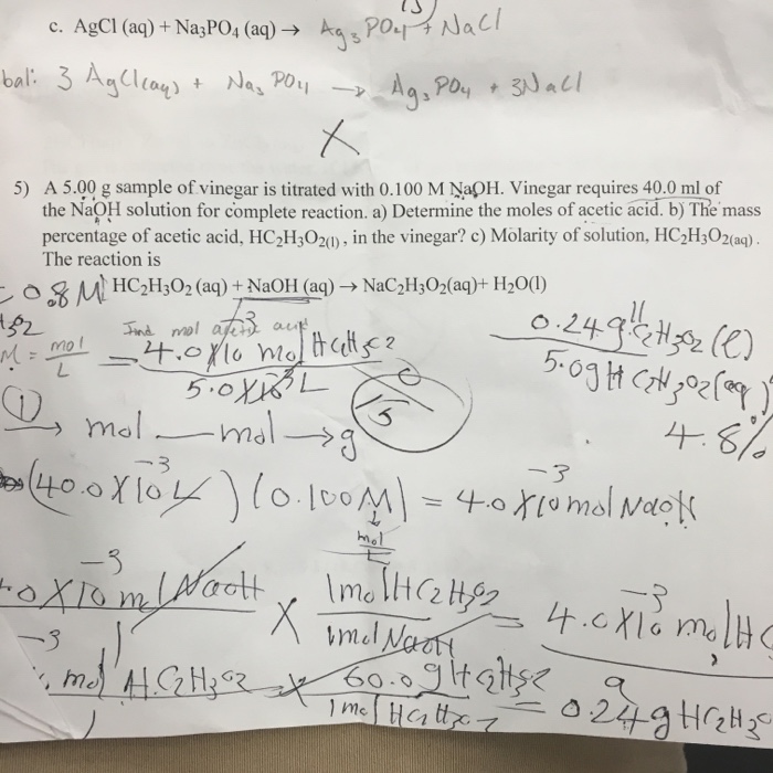 Solved A 5.00 g sample of vinegar is titrated with 0.100 M