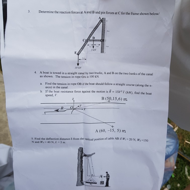 Solved 3. Determine the reaction forces at A and B and pin | Chegg.com