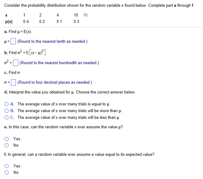 Solved Consider the probability distribution shown for the | Chegg.com