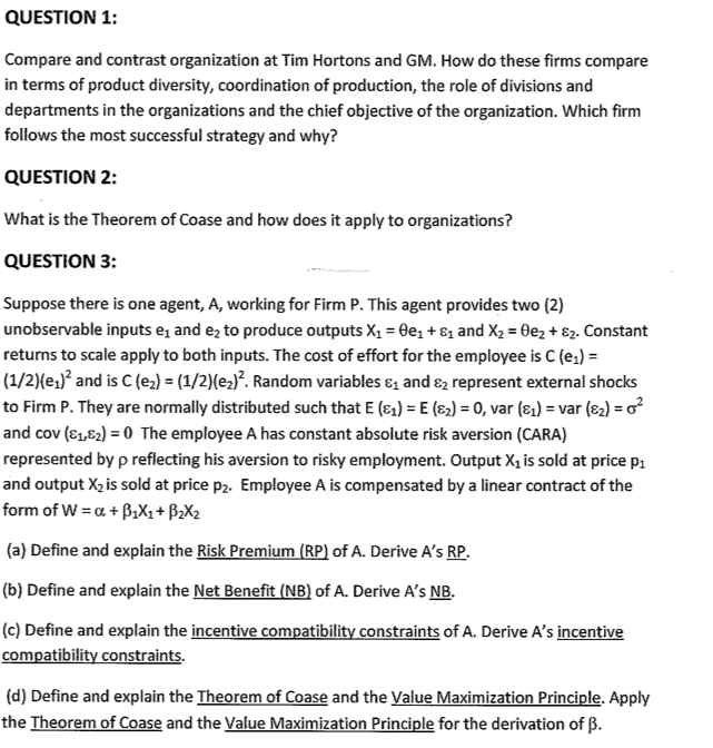 Solved QUESTION 1 Compare And Contrast Organization At Tim Chegg