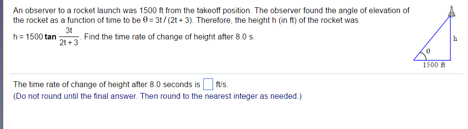 Solved An observer to a rocket launch was 1500 ft from the | Chegg.com