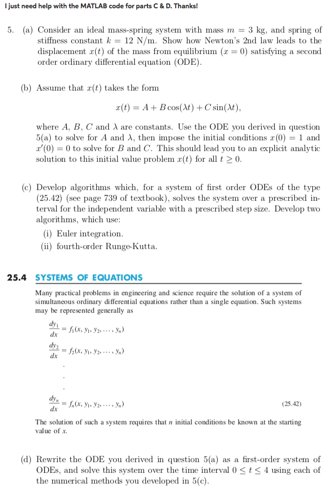 Solved l just need help with the MATLAB code for parts C& D. | Chegg.com
