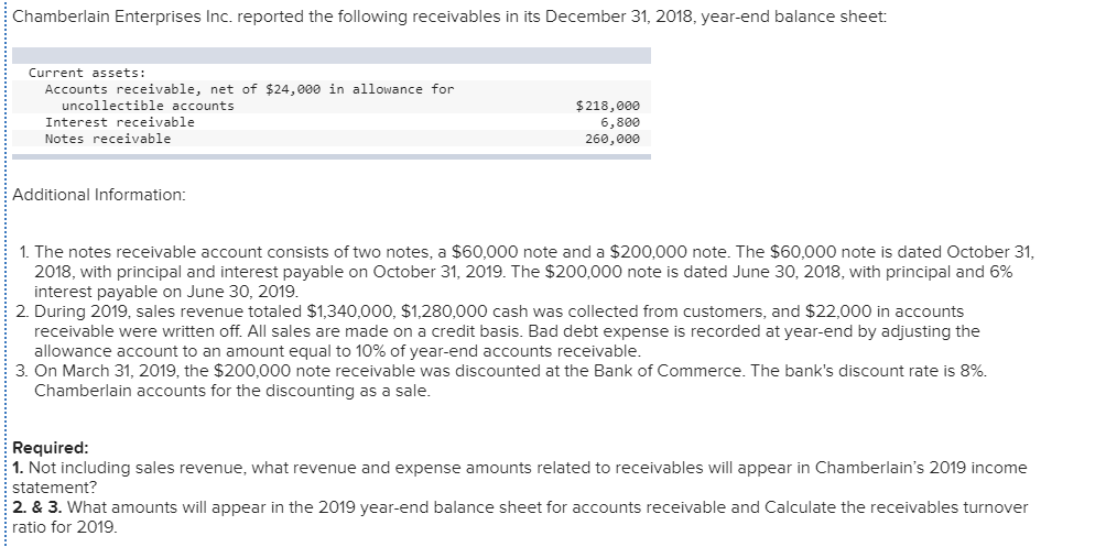 Solved Chamberlain Enterprises Inc. reported the following | Chegg.com