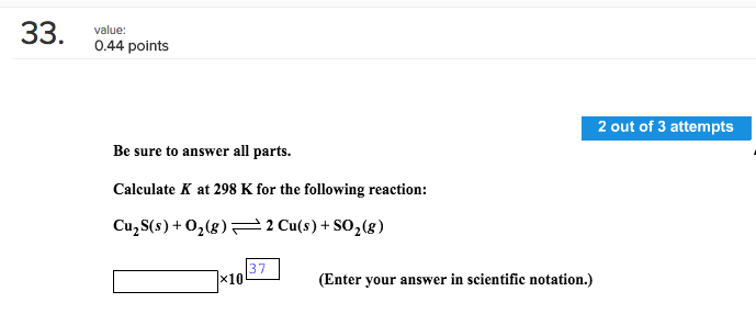 Solved Calculate K At 298 K For The Following Reaction