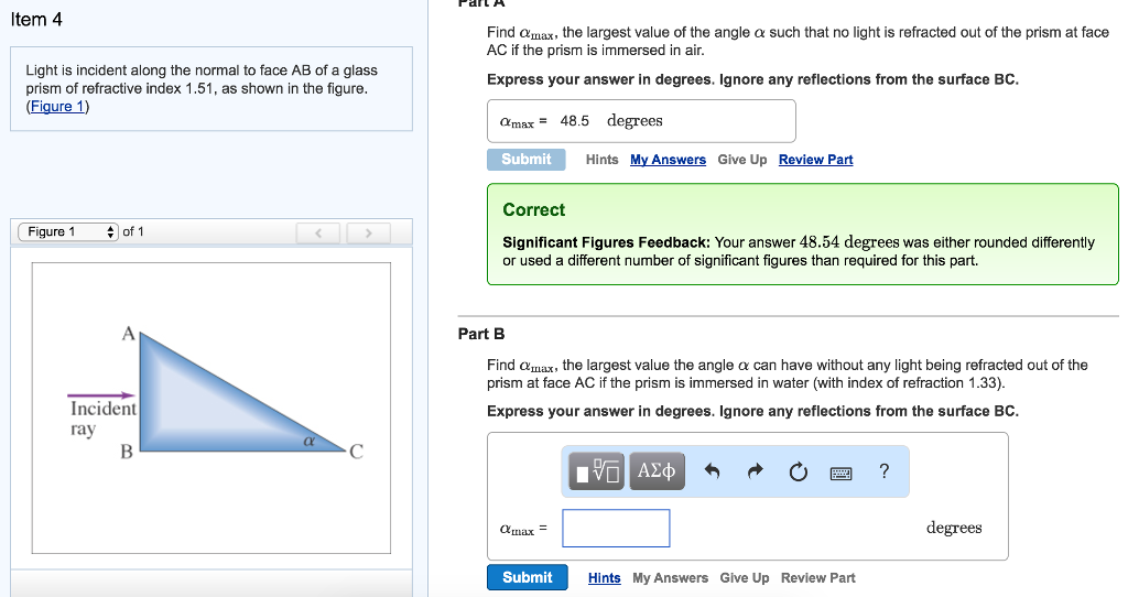 Solved Light is incident along the normal to face AB of a | Chegg.com