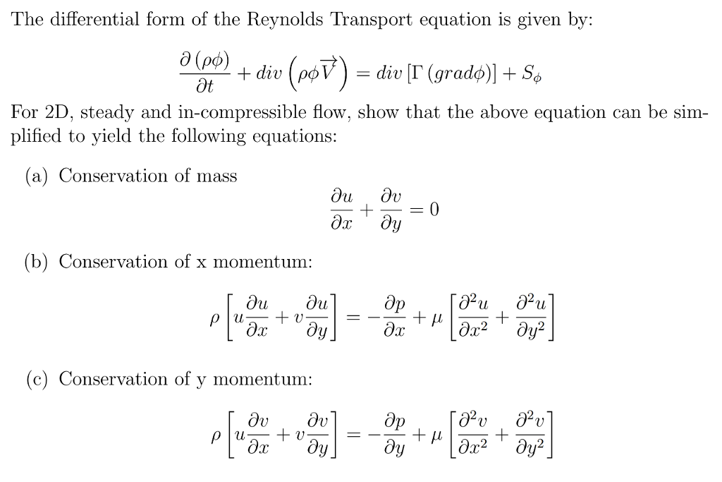 Solved The Differential Form Of The Reynolds Transport Equa | Chegg.com