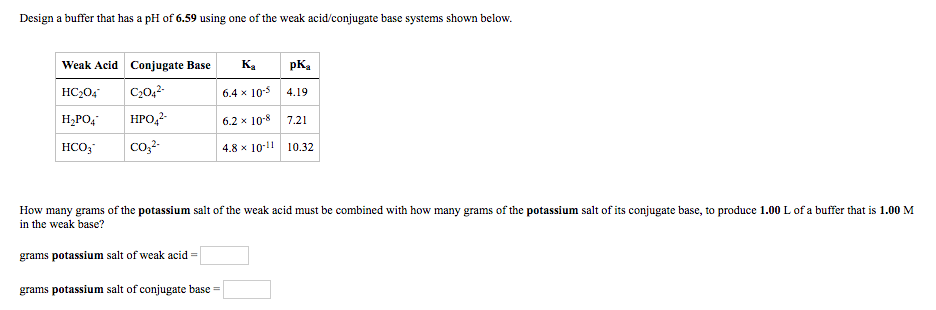 Solved Design A Buffer That Has A Ph Of 6.59 Using One Of 