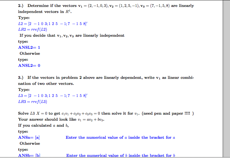 Need help with part 3 where I need to express v1 as a | Chegg.com
