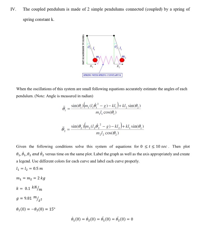 Solved The coupled pendulum is made of 2 simple pendulums | Chegg.com