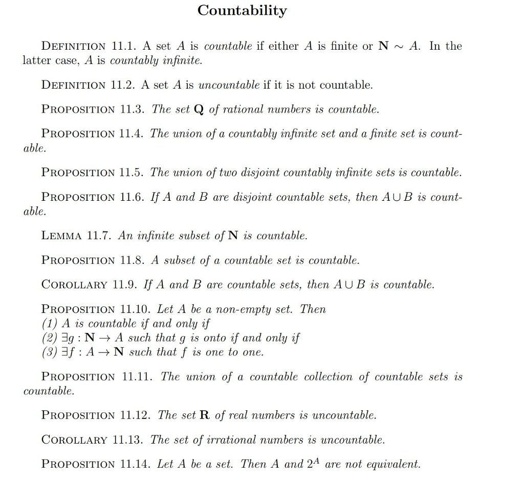 Countable Definition Math Example Solved Countabilitv DEFINITION 11.1. A set A is countable if | Chegg.com
