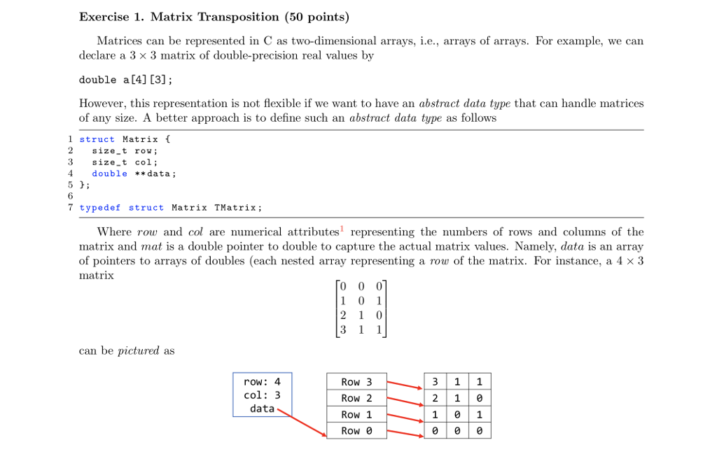 Solved Exercise 1. Matrix Transposition (50 points) Matrices | Chegg.com