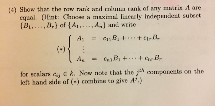 Solved Show that the row rank and column rank of any matrix