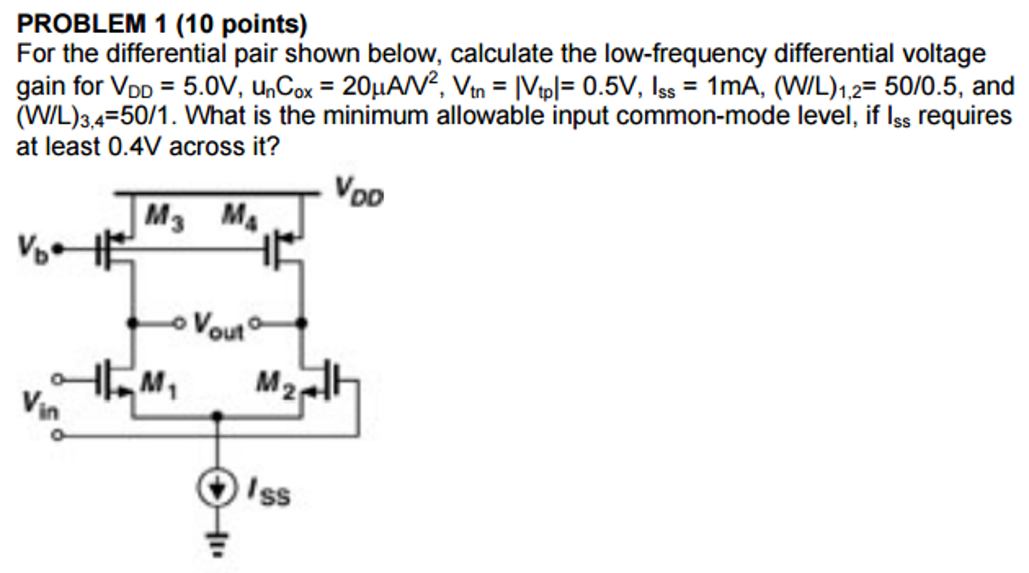 Solved For the differential pair shown below, calculate the
