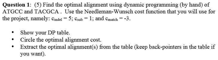 Find the optimal alignment using dynamic programming | Chegg.com