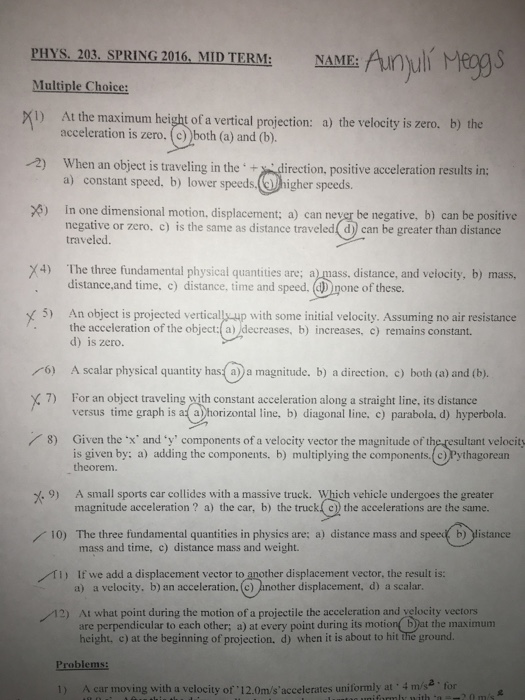 Solved At the maximum height of a vertical projection a)