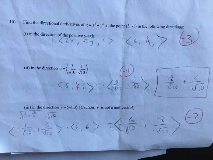 Solved Find The Directional Derivatives Of Z X 2 Y 2 At