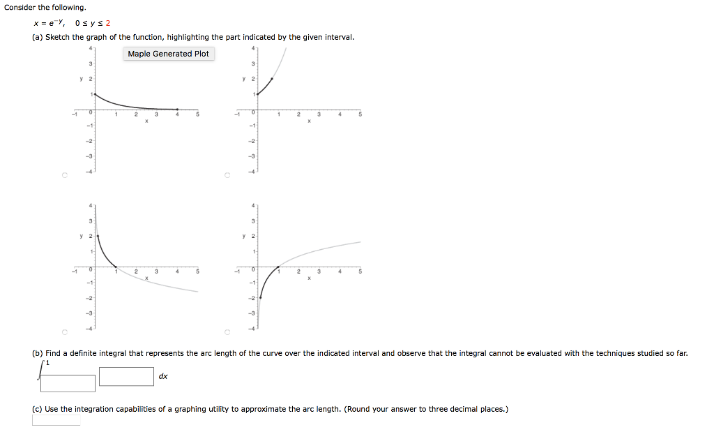 Solved Consider the following. x = e^-y, 0 | Chegg.com