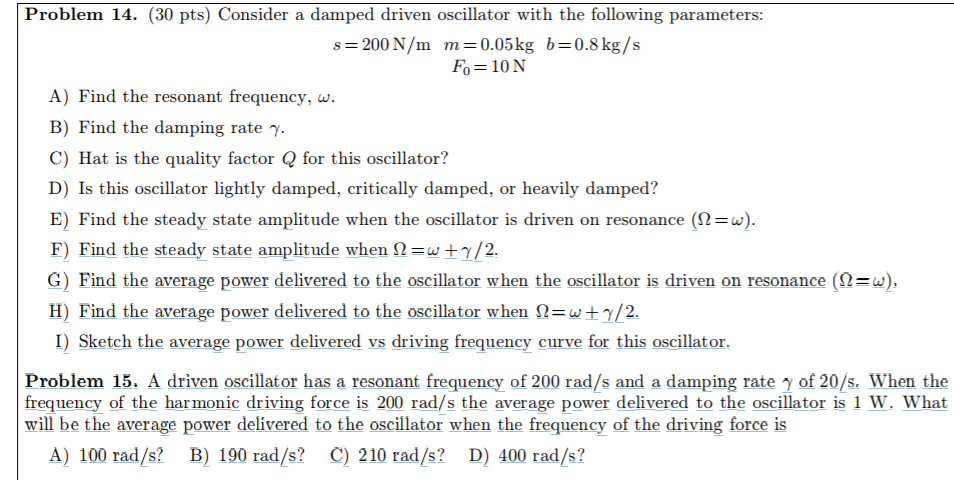 Solved Consider a damped driven oscillator with the | Chegg.com