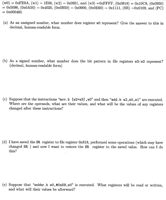 Solved (w) = 0xFE9A, (w1) 1E06, (w2) 0:0951, and (w3) | Chegg.com