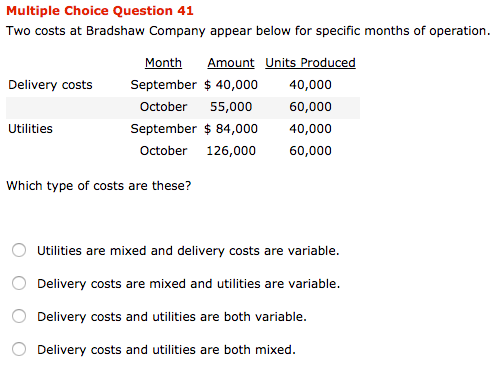 solved costs bradshaw multiple choice question two problem been