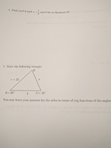 Solved Find cot theta if sin theta = -1/6 and theta lies in | Chegg.com