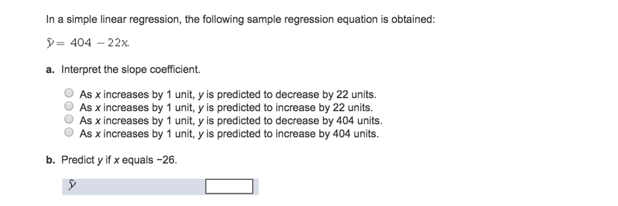 interpreting simple linear regression equation