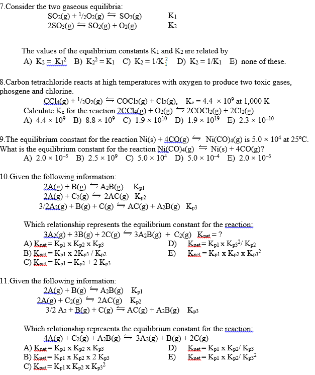 Solved Consider the two gaseous equilibria: SO_2(g) + | Chegg.com