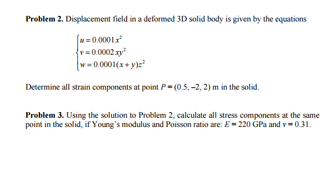 Solved Displacement field in a deformed 3D solid body is | Chegg.com