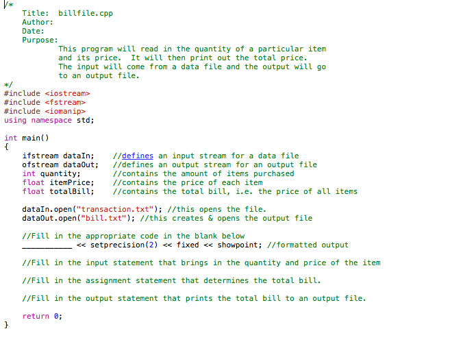 Solved Bring in billfile . cpp and transaction. txt from the | Chegg.com