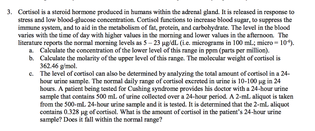 Solved 3. Cortisol is a steroid hormone produced in humans | Chegg.com