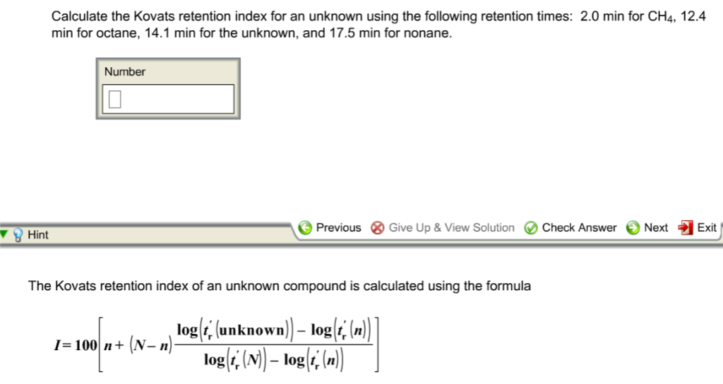 Solved Calculate the Kovats retention index for an unknown