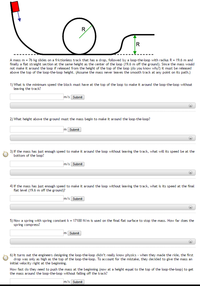 Solved A mass m 76 kg slides on a frictionless track that | Chegg.com