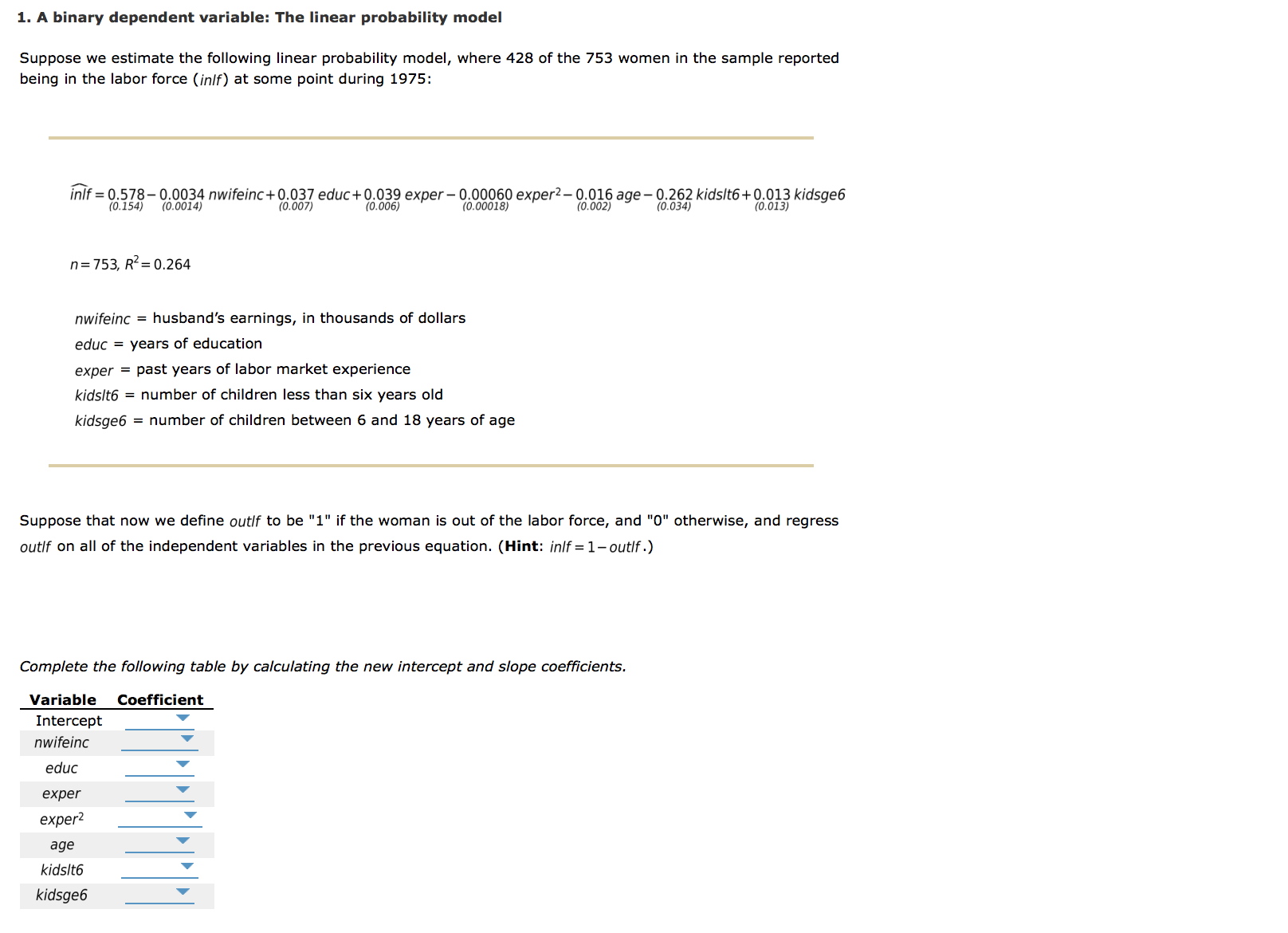 A binary dependent variable: The linear | Chegg.com