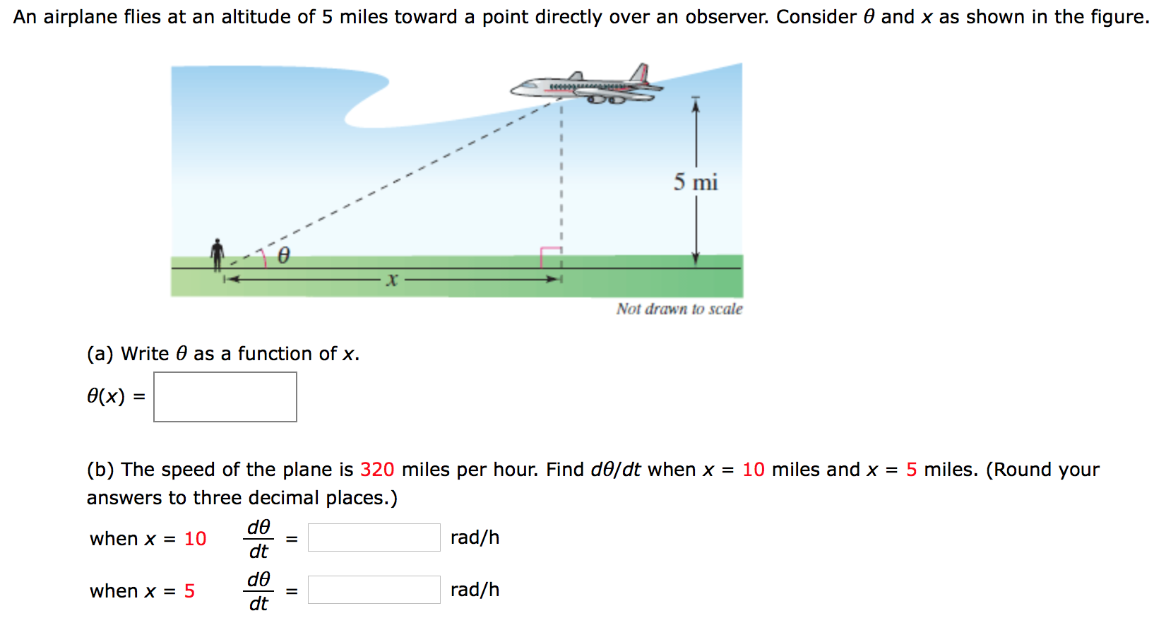 Solved An Airplane Flies At An Altitude Of 5 Miles Toward A | Chegg.com