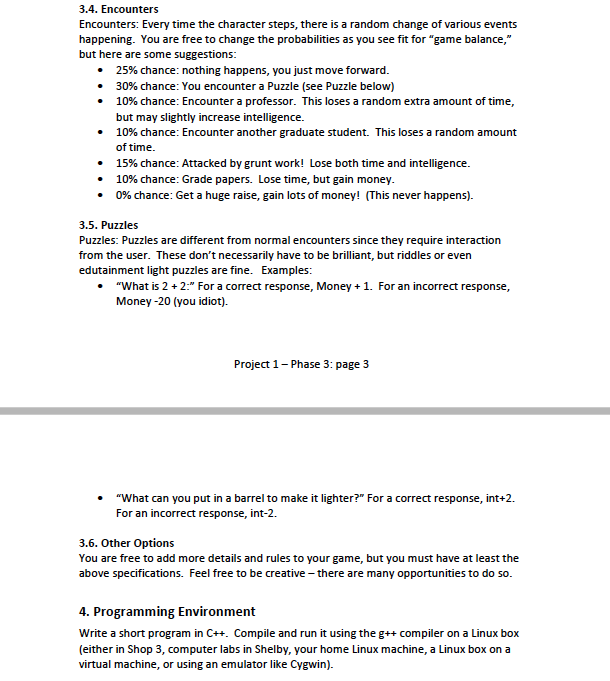 Write a text based game using C++ based on the | Chegg.com