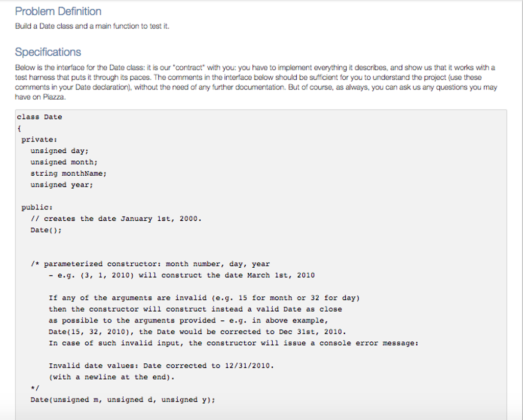 Solved Problem Definition Build a Date class and a main | Chegg.com