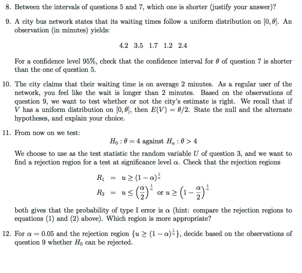 Solved Exercise 1. Let 1, Ant a random sample from a uniform