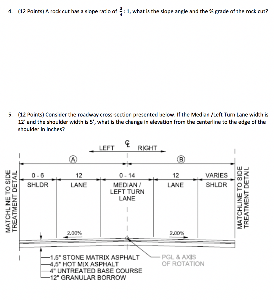 Solved 4. (12 Points) A rock cut has a slope ratio of 1, | Chegg.com