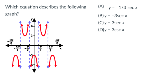 Solved (A) (B) y =-3sec x (C) y = 3sec x (D)y = 3cscx which | Chegg.com