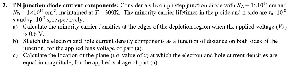 Solved 2. PN junction diode current components: Consider a | Chegg.com
