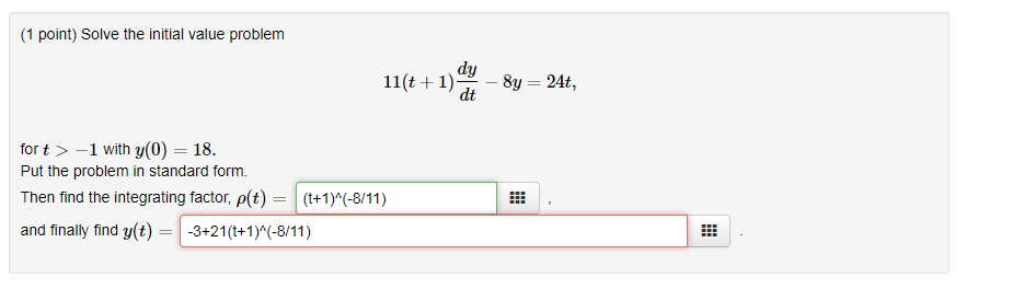 Solved 1 Point Solve The Initial Value Problem Dy Dt For T